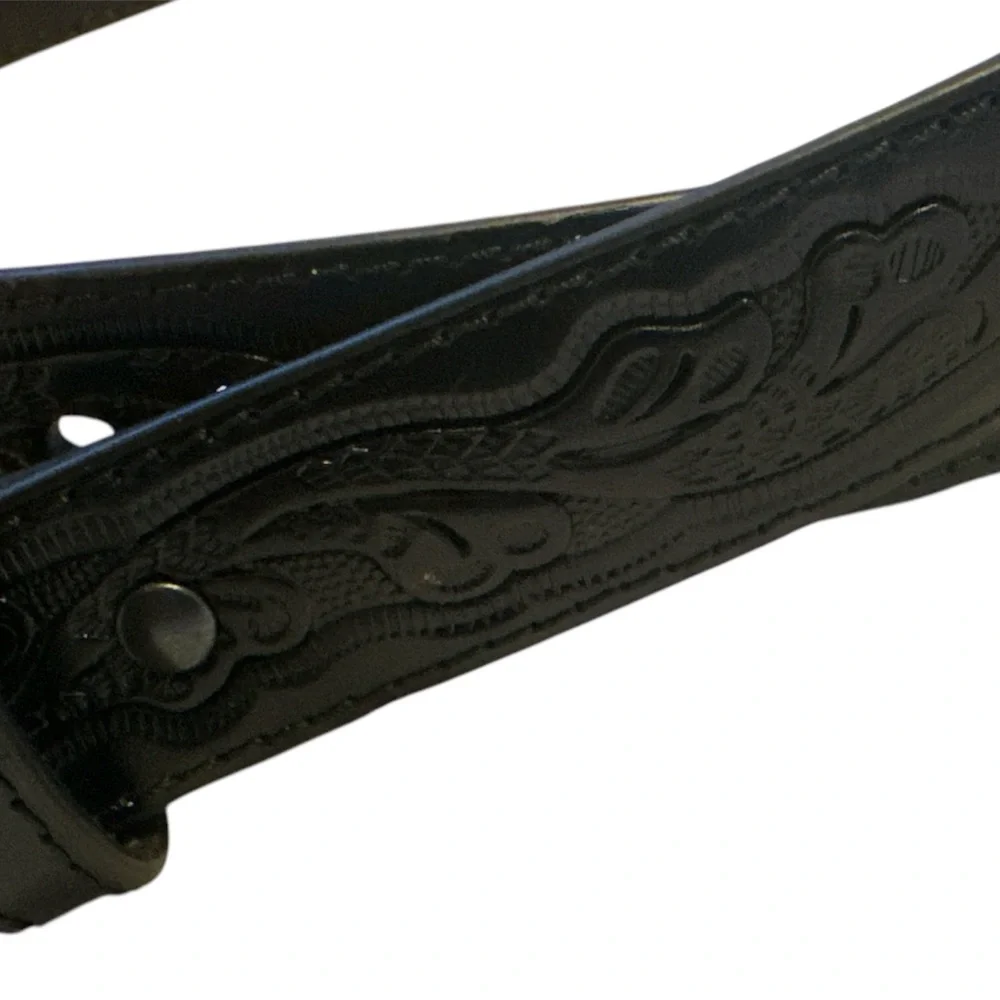 Nocona Black Embossed Belt with Silver/Gold Buckle